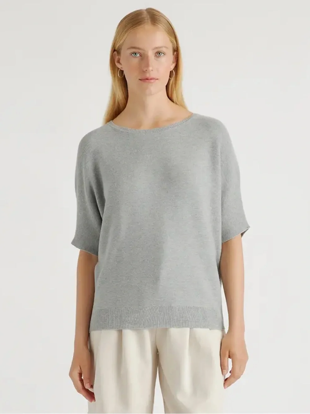 Quince Lightweight Cotton Cashmere Link-Stitch Dolman Heather Grey Sweater NWT S - Picture 2 of 16